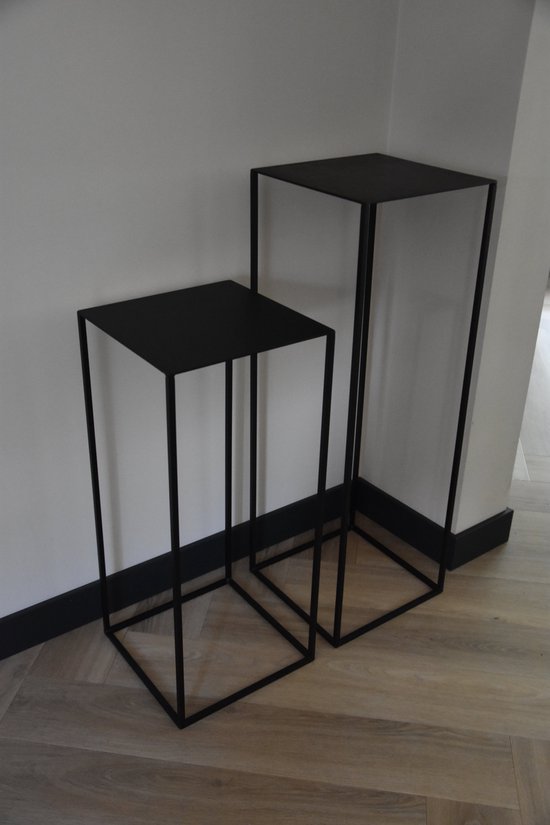 Zuil - 90 cm - metaal plantenzuil - mat zwart - sokkel - plantentafel