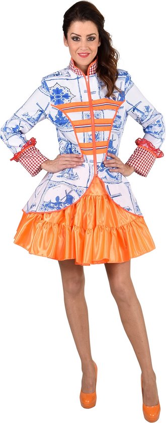 Magic By Freddy's - 100% NL & Oranje Kostuum - De Groeten Uit Delft Jas Vrouw - Blauw, Oranje - Medium - Carnavalskleding - Verkleedkleding