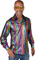 Magic By Freddy's - Jaren 80 & 90 Kostuum - Opvallende Regenboog Disco Overhemd Man - Multicolor - Large / XL - Carnavalskleding - Verkleedkleding