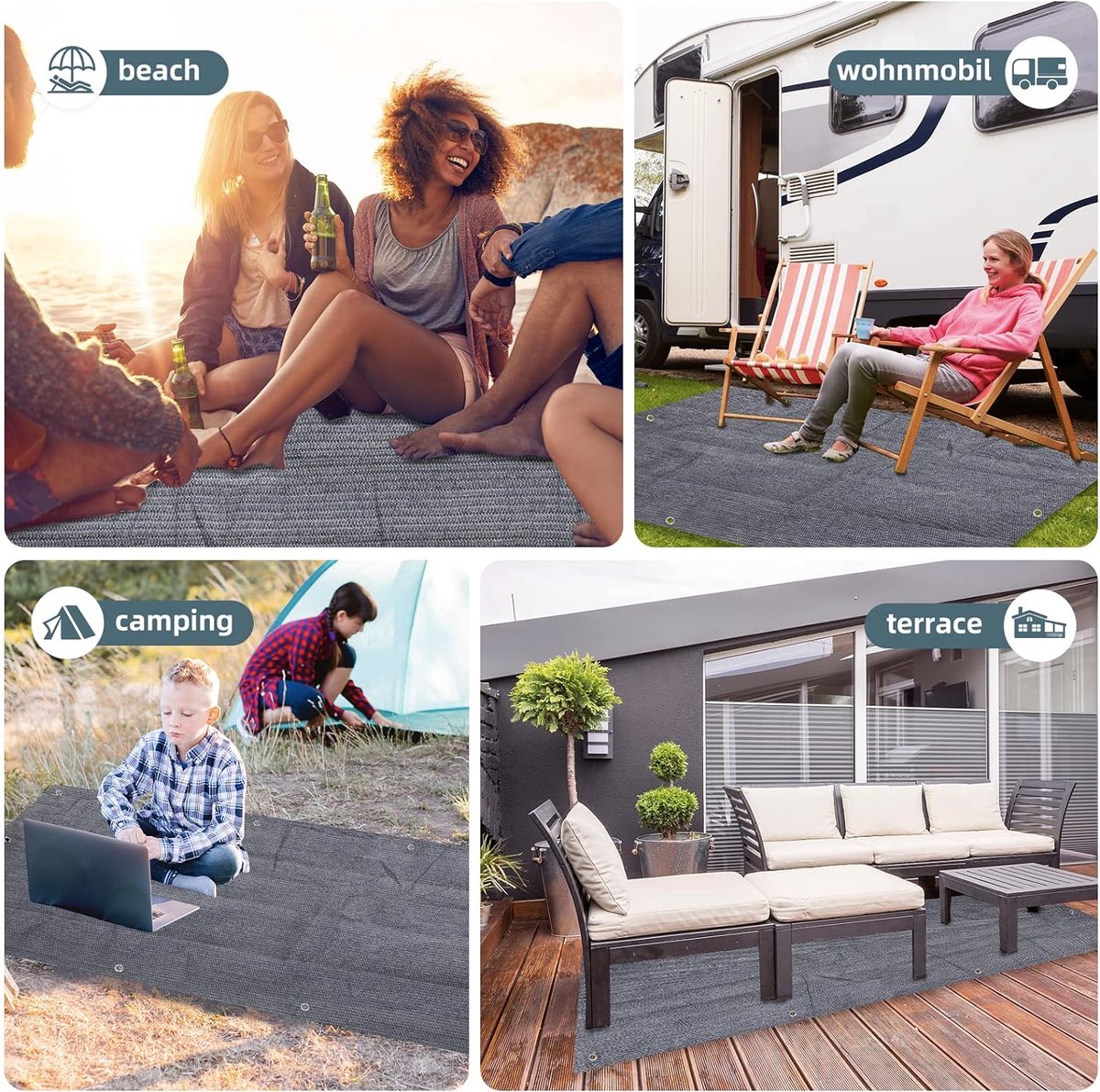 FoundGo Voortenttapijt met zeilogen, 280g/m² HDPE campingtapijt