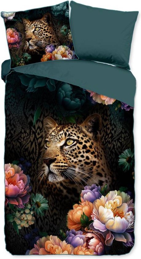 Descanso Dekbedovertrek "bloemen met een luipaard" - Multi - (140x200/220 cm) - Katoen Satijn