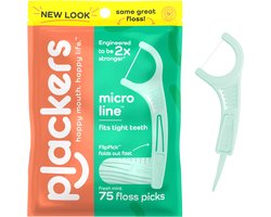 Plackers - Micro Line Flosdraadprikkers - uitklapbare FlipPick - met veilige ritssluiting, verse munt - 75 stuks