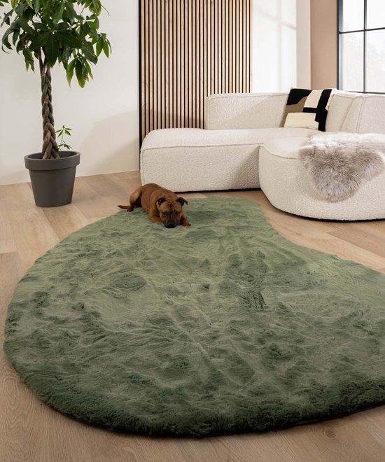 Rond zacht hoogpolig Vloerkleed Lux groen