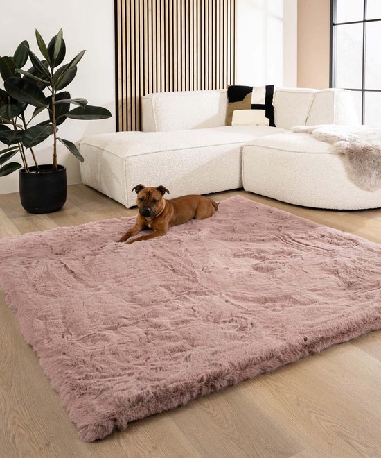 Fluffy vloerkleed vierkant - Comfy Deluxe roze 160x160 cm