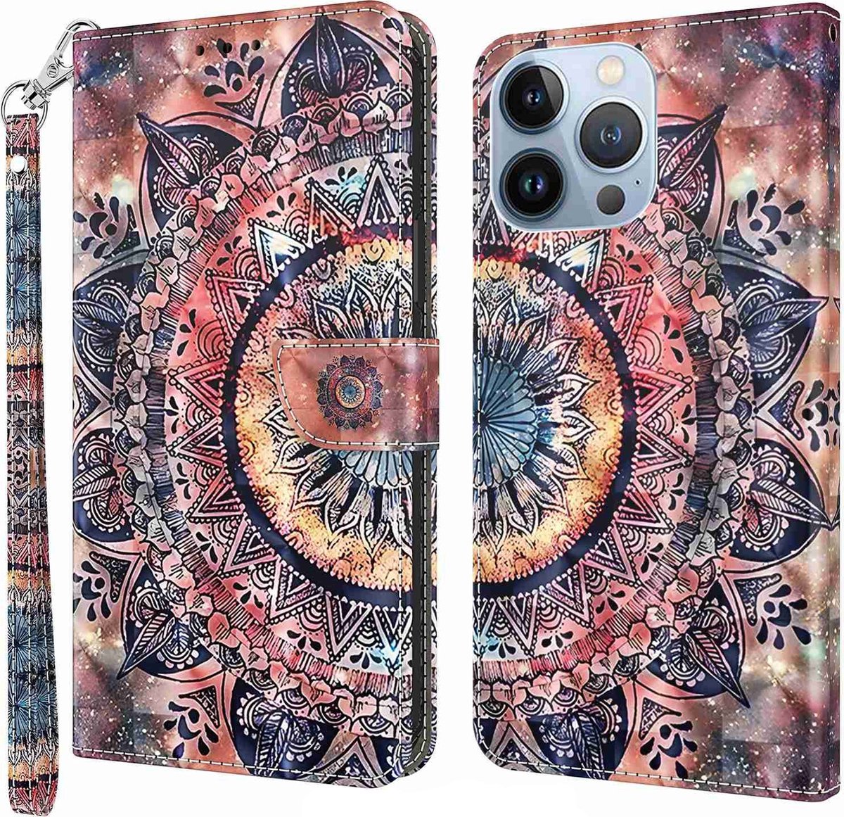 Cityhoesje-iPhone14 Pro – Bookcase – Print – Colorful Mandala