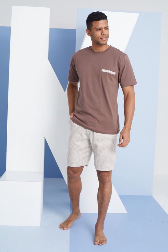Heren T-shirt & Shorts Set Osvaldo / Bruin kleur/ 100% Katoen / maat XL