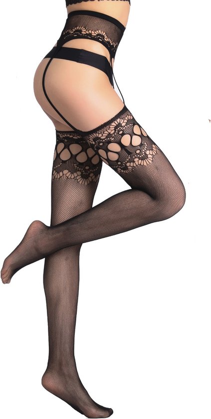 Sexy luxe zwarte panty met jarretelgordel -Luxe panty - jarretel kousen- Cadeau voor Vrouw- Erotische kousen