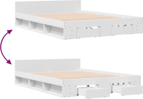 Cadre de lit vidaXL avec tiroirs en bois blanc 160 x 200 cm