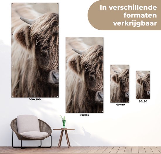Poster de jardin Highlander écossais - Vache - Fourrure - 40x80 cm - Décoration murale Outdoor - Poster de jardin - Toile de jardin - Poster de clôture - Tableau de jardin