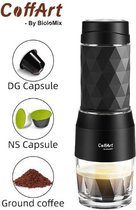 Biolomix Coffart Draagbare Elektrische Koffiemachine - Espressomachine - Geschikt voor Nespresso, Dolce Gusto Cups en Filterkoffie - 20 Bar - Handpers - Voor Op reis/Camping - Zwart