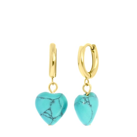 Lulu Jewels - Boucles d'oreilles en acier plaqué or avec coeur turquoise