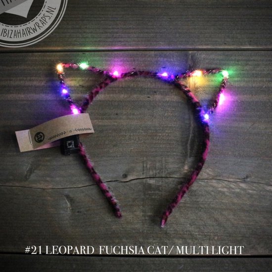 LED Haarband Kattenoortjes - Diadeem - Ledlights - Leopard Fuchsia - Multi