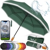 Stormbestendige automatische opvouwbare zakparaplu met luxe houten handvat | Winddicht en reflecterend umbrella