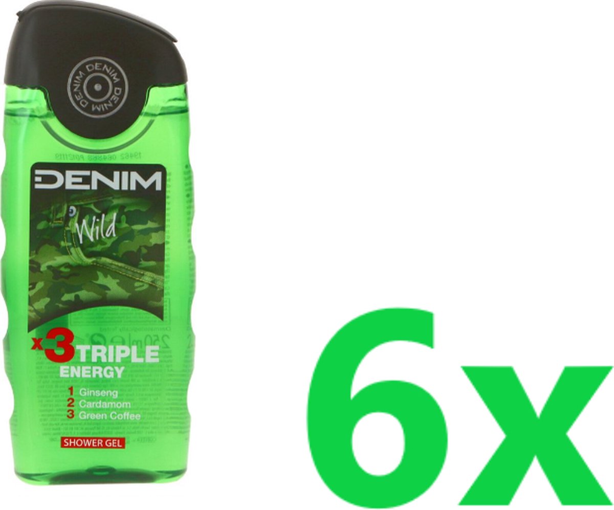 Goedkoopste Denim Wild Douchegel voor mannen - 6 x 250 ml voordeelverpakking