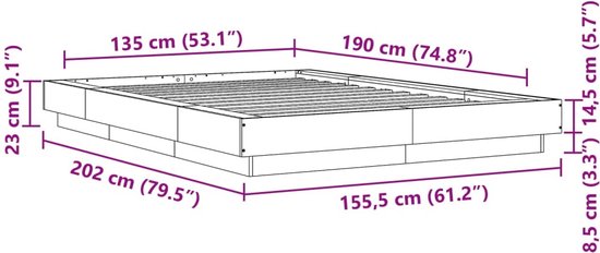 vidaXL-Bedframe-bewerkt-hout-grijs-sonoma-eikenkleurig-135x190-cm