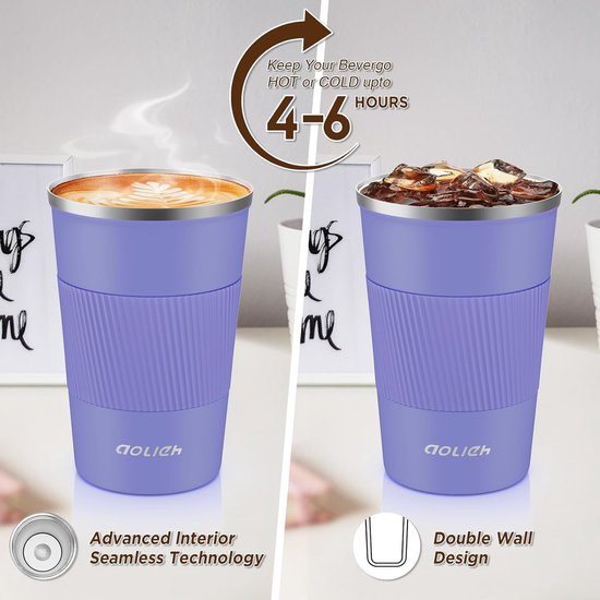 QXXQ Mug Isotherme Cafe 380ml,Tasse à Café Isotherme avec Couvercle, Tasse Étanche Mug de Voyage