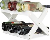 Wijnrek bamboe X vorm voor 6 flessen opvouwbaar HBD 22 x 36 x 20 cm klein flessenrek flessenhouder wit Wine rack