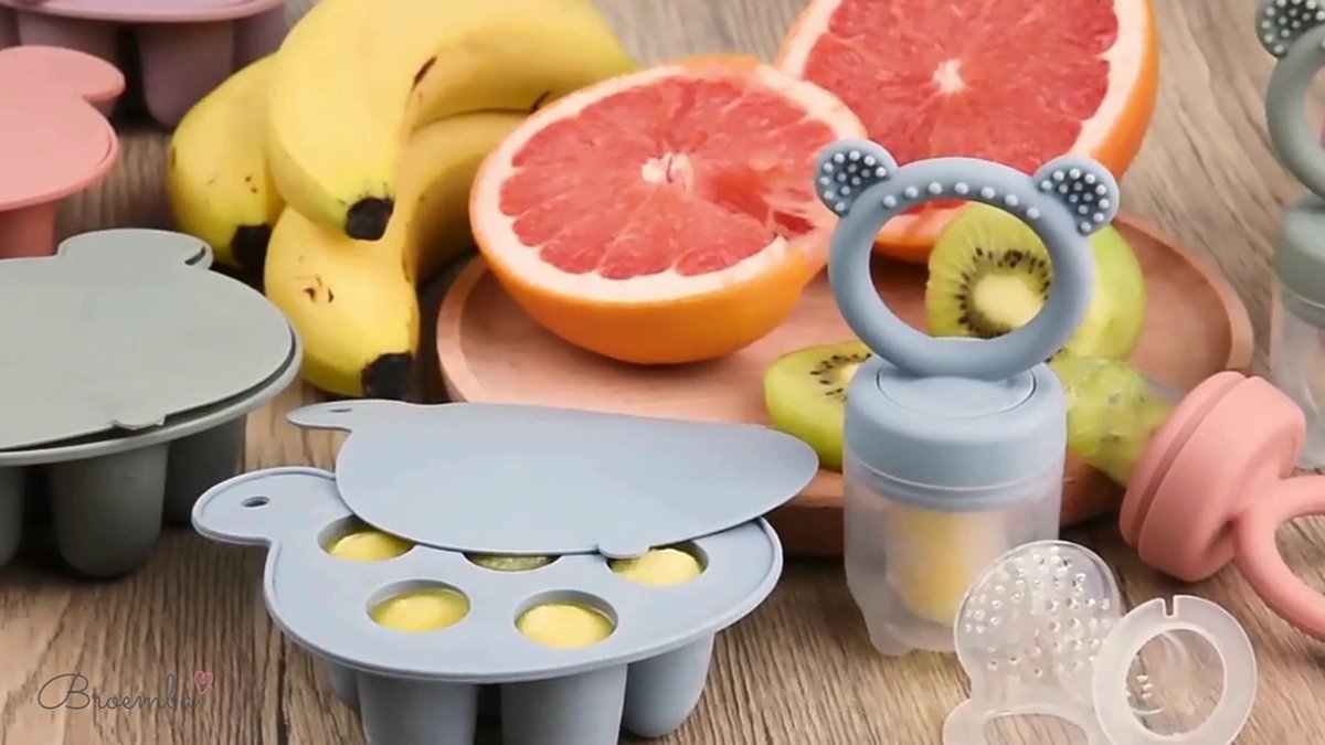 Broemba Baby Fruitspeen + 3 Spenen - 100% Siliconen Fopspeen Roze - Sabbelzakje met Bijtring