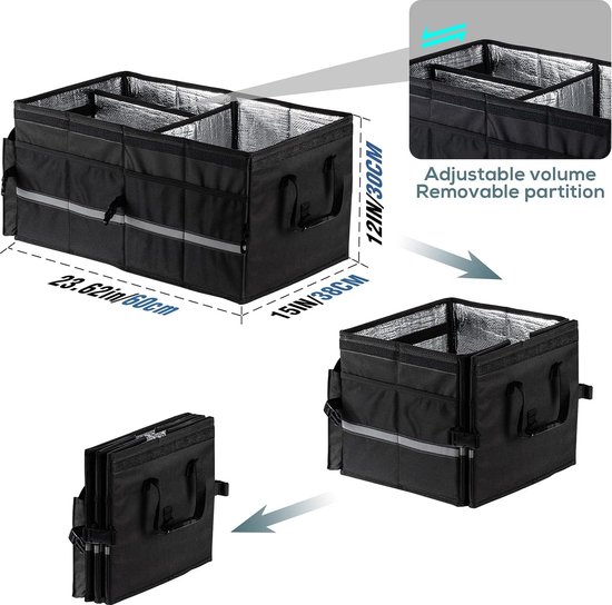 Monzana Auto Organizer Deksel 63L Opbergbox Waterdicht Vouwbaar Box Zwart Zilver