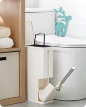 Toiletborstel en afvalemmerset badkamer - Borstel met bocht - Multifunctionele 4 in 1 - 2L prullenbak - Tissuebox voor badkamer (wit) toilet brush with holder