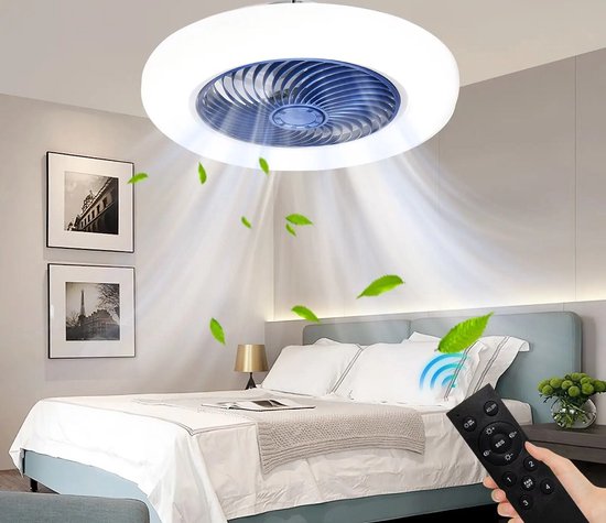 Ventilateur de plafond Smart - Avec télécommande et application - Ventilateur de plafond - Blauw - Ventilateur de plafond avec Siècle des Lumières - Contrôlable séparément - Ventilateur