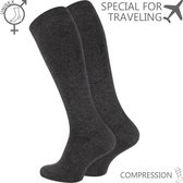 Compressie kniekousen - grijs - maat 43-46 (L/XL) - Steunkousen - Compressie sokken - Reizen - Sporten - Zwangerschap