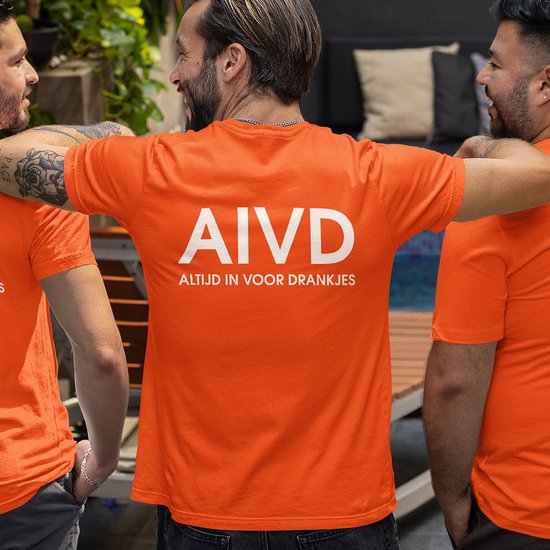 Oranje Koningsdag T-shirt - Maat L - AIVD Altijd In Voor Drankjes Back