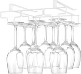 Wijnglashouder voor onder de kast, glazen houder voor wijnglazen, steelglazen, hangend wijnglasrek, glazen houder van metaal, glazen opslag voor keuken, bar en restaurant, wit