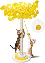 Krabpaal voor katten, krabpaal 80 cm hoog, kattenkrabpaal natuurlijk sisaltouw en interactieve bal om op te hangen, stabiele krabzuilen voor huiskatten en kittens (Geel)