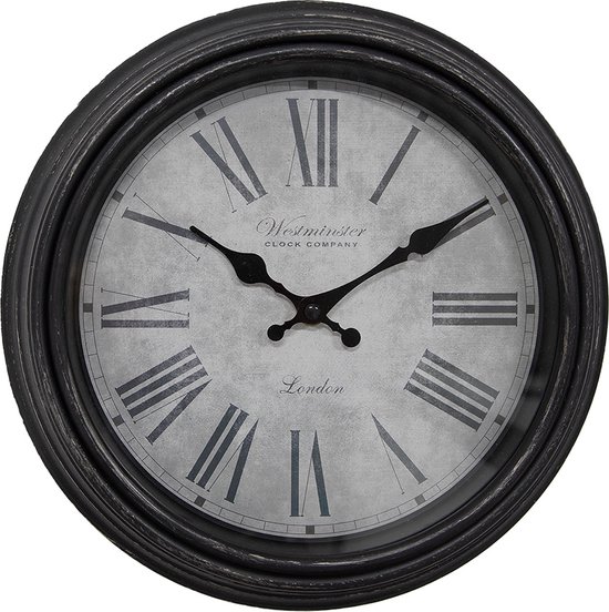 HAES DECO - Wandklok Ø 29x5 cm Bruin Grijs Kunststof Glas Westminster Clock Company London Muurklok