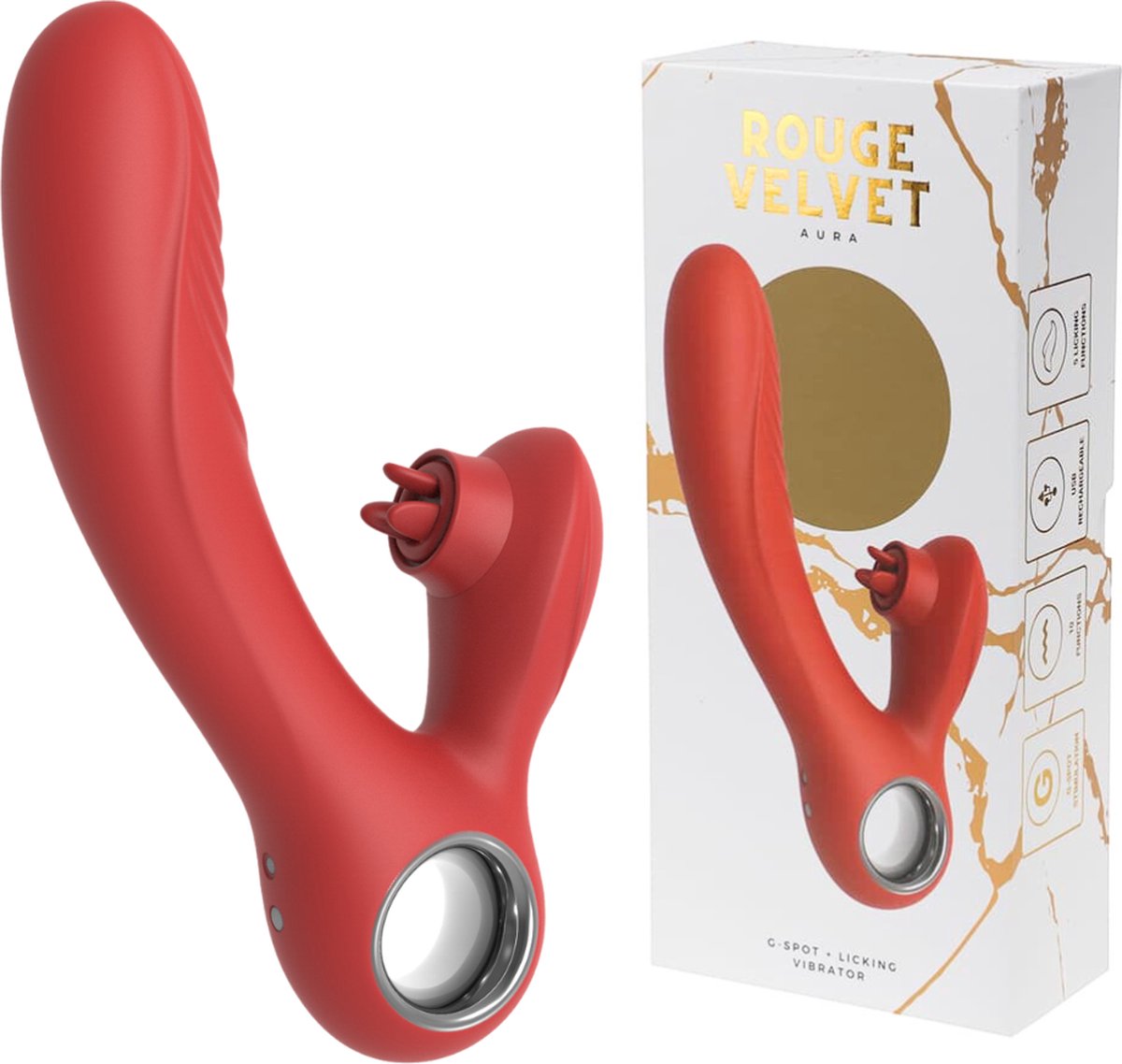 Rouge Velvet - G-Spot + Likken USB Vibrator - Luxe Cadeauverpakking - Rood