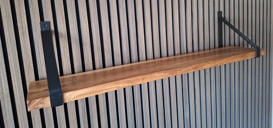Hoexs - AcaciaHout - 70 Cm - Stalen Plankdragers Zwart - Inclusief Bevestigingsmateriaal - Industrieel - Keuken plank - Boekenrek - Metaal - Decoratie