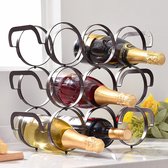 Wijnrek, stapelbaar tafelrek, metalen wijnkast, flessenrek met 3 niveaus, metalen wijnrek voor 9 flessen voor bar, keuken