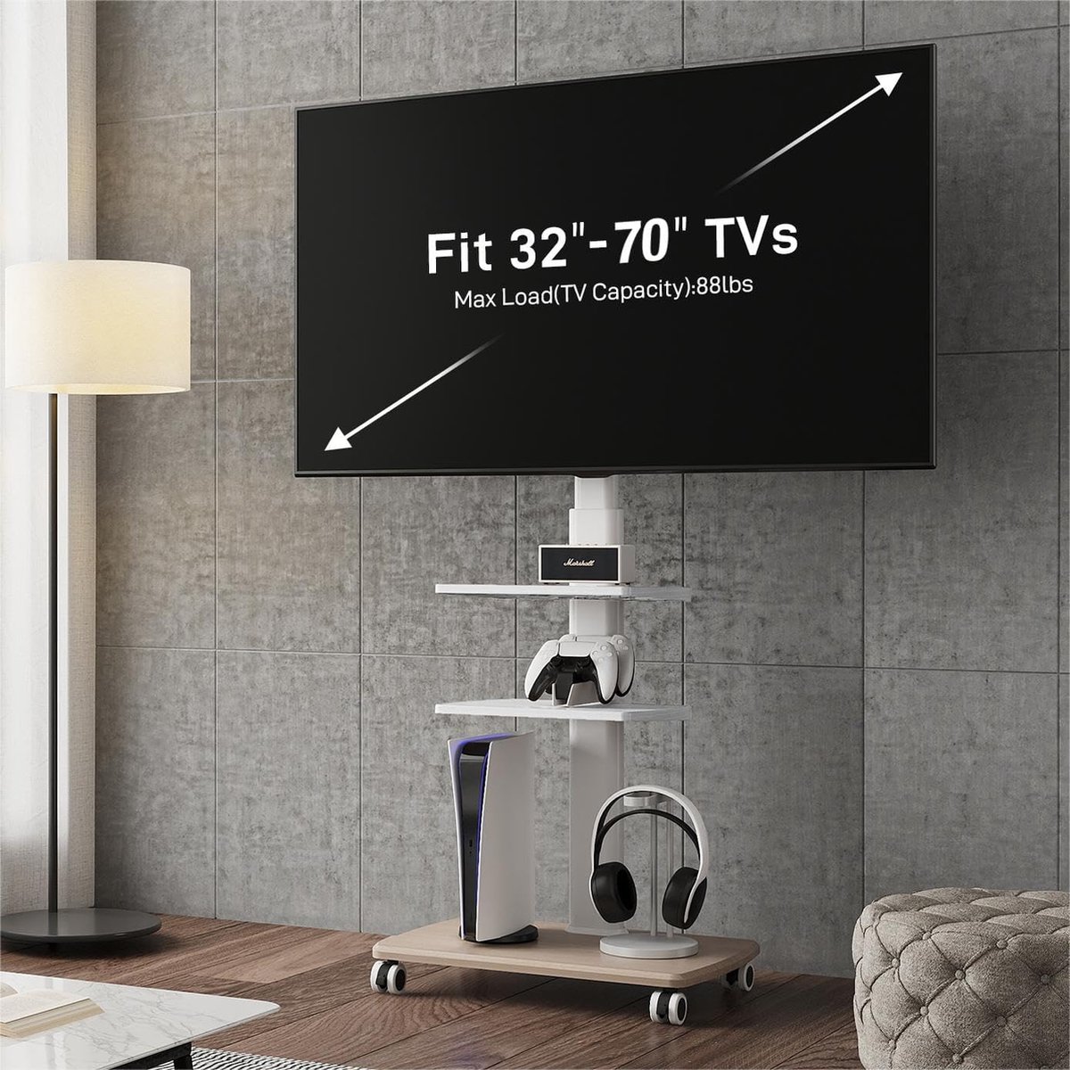 Verstelbare TV Stand met Wielen voor 32-70 inch TV - Draaibaar, Hoogte Verstelbaar en Ruimtebesparend