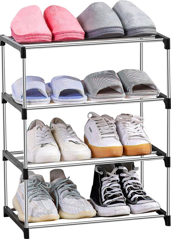 Schoenenrek met 4 niveaus, schoenenopslag, stapelbaar klein schoenenrek, entree, hal en kast, ruimtebesparende organisatiekast voor ruimtebesparende opslag, tot 8 paar schoenen