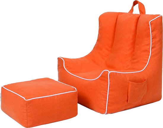 Zitzak voor kinderen, stoel met voetenbank, stoel zitje voor kinderen, speelkamer, zacht en veilig, ergonomisch vormgegeven peuterstoel, comfortabele lichte poefbank (oranje)