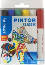 Pilot Pintor 6 Kleuren Verfstiften Set - Classic Set - Fijne marker met 2,9mm punt - Inkt op waterbasis - Dekt op elk oppervlak, zelfs de donkerste - Teken, kleur, versier, markeer, schrijf, kalligrafeer…