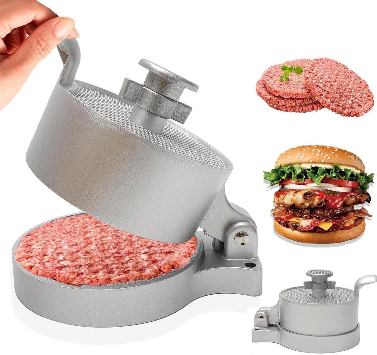 Burger Pattie-pers gegoten aluminium hamburgerpers met antiaanbaklaag instelbare dikte smashed hamburgerpers handmatige hamburgerpers voor keuken gelijkmatige hamburgerpers