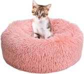 Vierkant Kattenbed Hondenbed Fluffy Pluche Donut Kussen - Antislip - Wasbaar - M - Roze