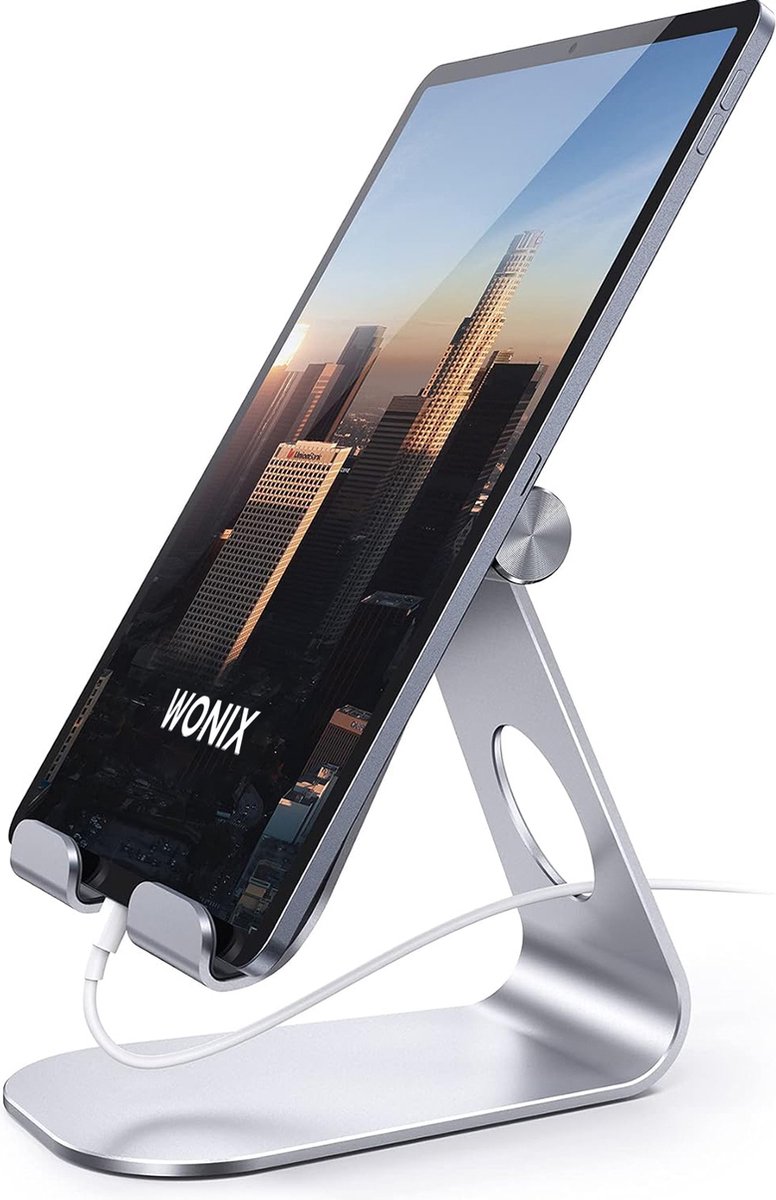 Wonix® Tablet Houder - Tablet Standaard - Stevig Aluminium Standaard - Verstelbaar - Van 4 tot 11 inch - voor Ipad, Tablet, Smartphone - Zilver