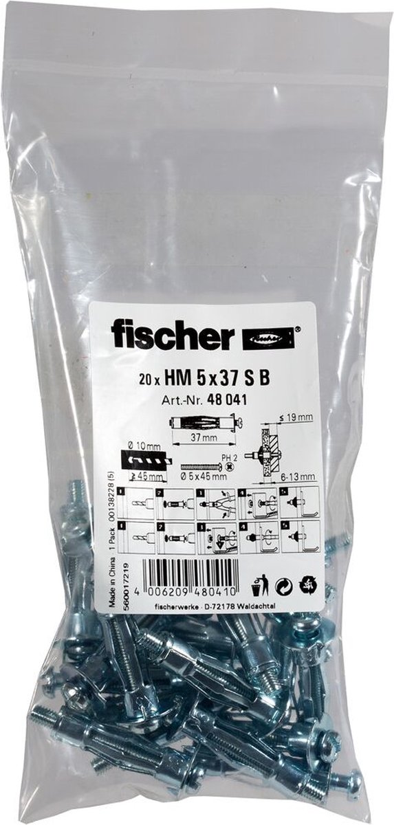 Fischer 5x37 S B Hollewandplug 45 mm 48041 20 stuk(s) - Fischer