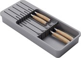 Messenlade organiser, Lade Messenblok voor 9 Messen, Dubbellaagse Messenhouder voor Keukenlade, Compact Afwasbaar Messenbakrek, Grijs