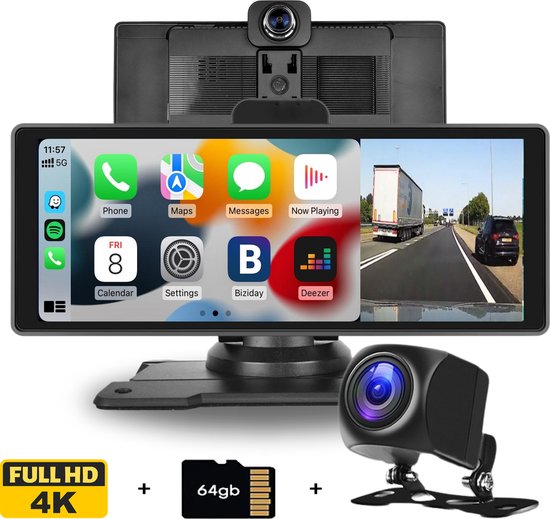 Foto: Boscer smart full hd 4k dashcam 10 26 inch touchscreen apple carplay android auto draadloos fm transmitter touchscreen bluetooth sd usb aux autoradio ahd achteruitrijcamera