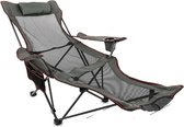 Narlonzo® - Chaise de camping pliable avec Porte-gobelets - Chaise de camping - chaise pliante - Chaise longue - Pliable - Grijs - Max 150KG - 168 x 56 x 69cm