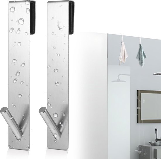 Handdoekhouder, douche, glazen wand, douchehaken zonder boren, 2 stuks