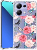 Telefoonhoesje Geschikt voor Xiaomi Redmi Note 13 4G Silicone Case met transparante rand Butterfly Roses