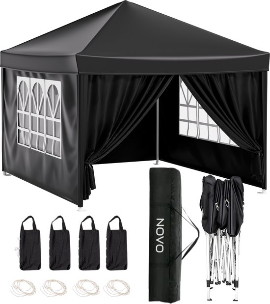 GOPLUS Tuinpaviljoen, 3,6 x 3,6 m, paviljoen, waterdicht, stabiel, partytent in hoogte verstelbaar met dubbel dak en roldraagtas, vouwpaviljoen