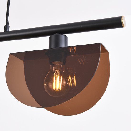 Suspension noire avec abat-jour fumés, 4 lumières - Morandi