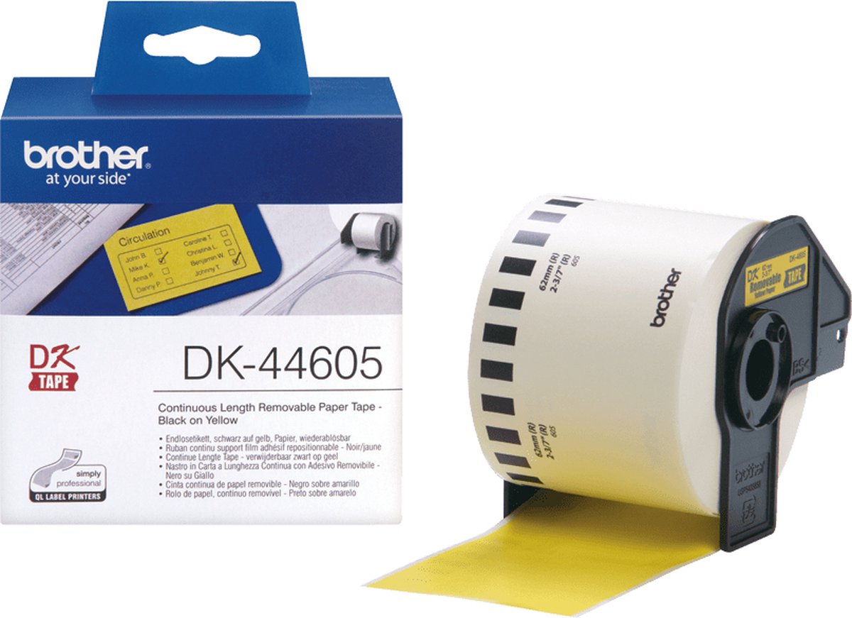 DK-44605 Continue Length Tape: 62mm - Thermal paper - yellow - removable (30.48m)