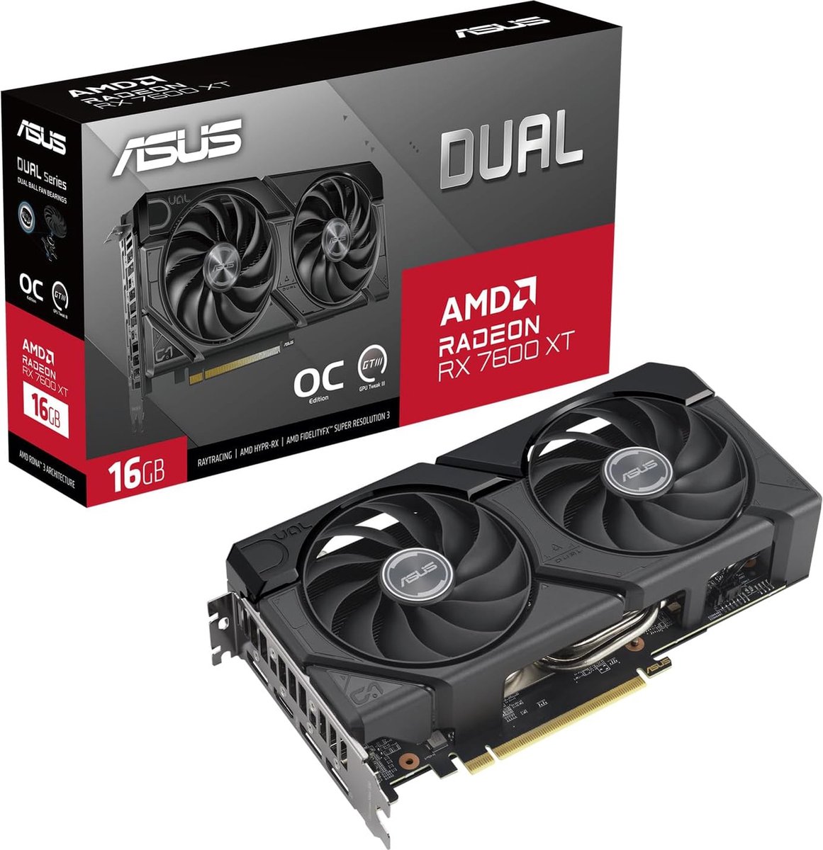 ASUS Dual -RX7600XT-O16G, Radeon RX 7600 XT, 16 Go, GDDR6, 128 bit, 7680 x 4320 pixels, PCI Express 4.0